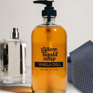 MASCULINE Tallow Liquid Soap | Scented Grass Fed, Glass Pump Bottle, Hand & Body, Shampoo, Dish and Kitchen, Naturally Gentle but Cleansing,
