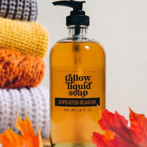 FALL Tallow Liquid Soap | Scented Grass Fed, Glass Pump Bottle, Hand & Body, Shampoo, Dish and Kitchen, Naturally Gentle but Cleansing,