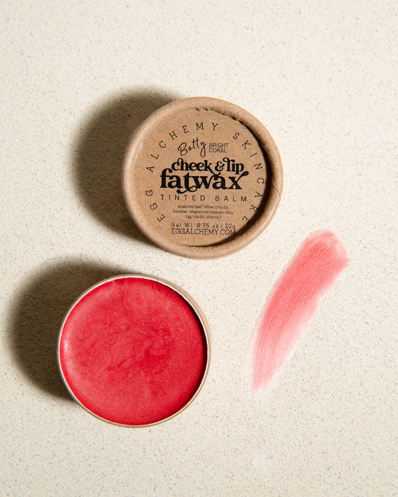 Cheek & Lip Fatwax Tinted Moisturizing Balm All Natural Blush and Bronzer, Sheer Color, Handmade Carnivore Skincare Makeup, Safe for Eyes Betty