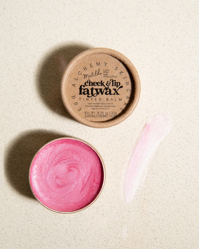 Cheek & Lip Fatwax Tinted Moisturizing Balm All Natural Blush and Bronzer, Sheer Color, Handmade Carnivore Skincare Makeup, Safe for Eyes Matilda