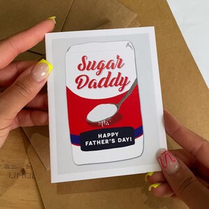 Carte de fête des pères drôle de papa de sucre, carte de voeux hilarante de plaisanterie de papa avec l'illustration de sucre, carte sarcastique de papa de sucre