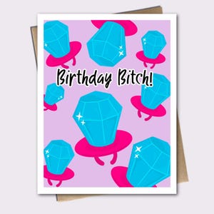 Carte « Birthday Bitch » nostalgique avec anneau pop | Drôle impertinent pour elle | Humour adulte rétro amusant de l'an 2000 | Cadeau esthétique des années 90