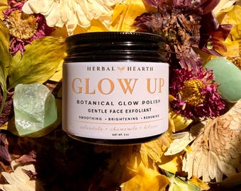 Botanical Face Exfoliant | Glow Up Face Polish | Calendula Chamomile Skincare | Natural Exfoliating Scrub | Gentle Facial Polish 2 oz
