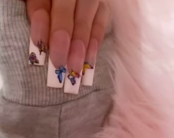 picture French Tip Acrylic Medium Tapered Square Nails square tip nails you ll enjoy etsy
