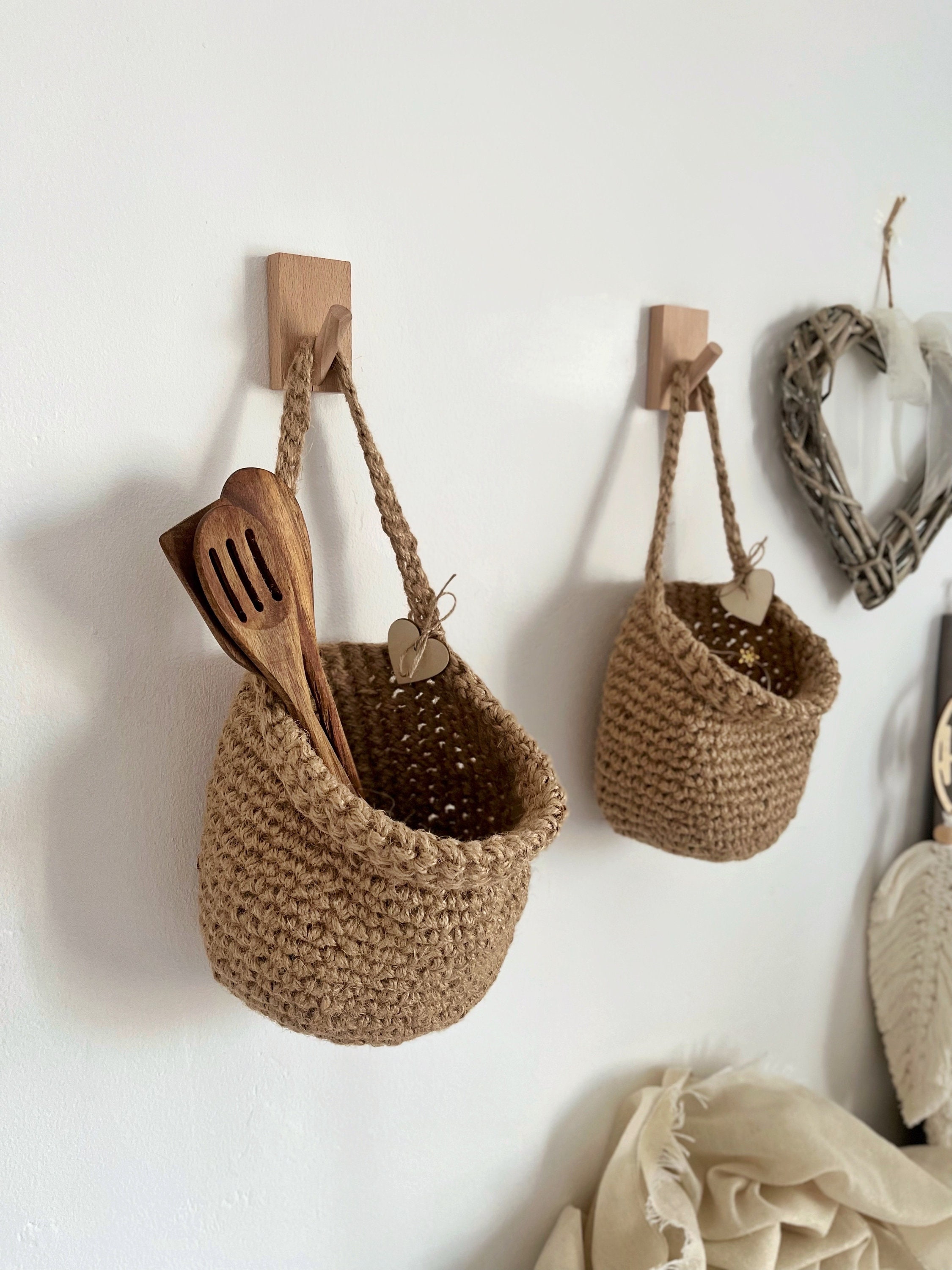 Set of 3 Jute Hanging Crochet Baskets Hanging Jute Basket Etsy UK