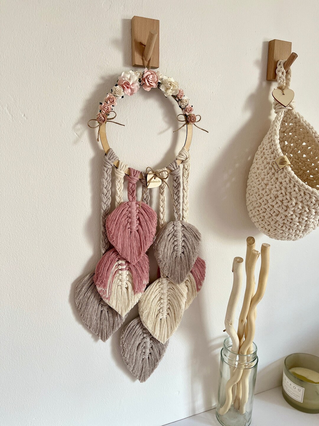Boho Dream Catcher Floral Dream Catcher UK Macramé Leaf Wall Etsy UK