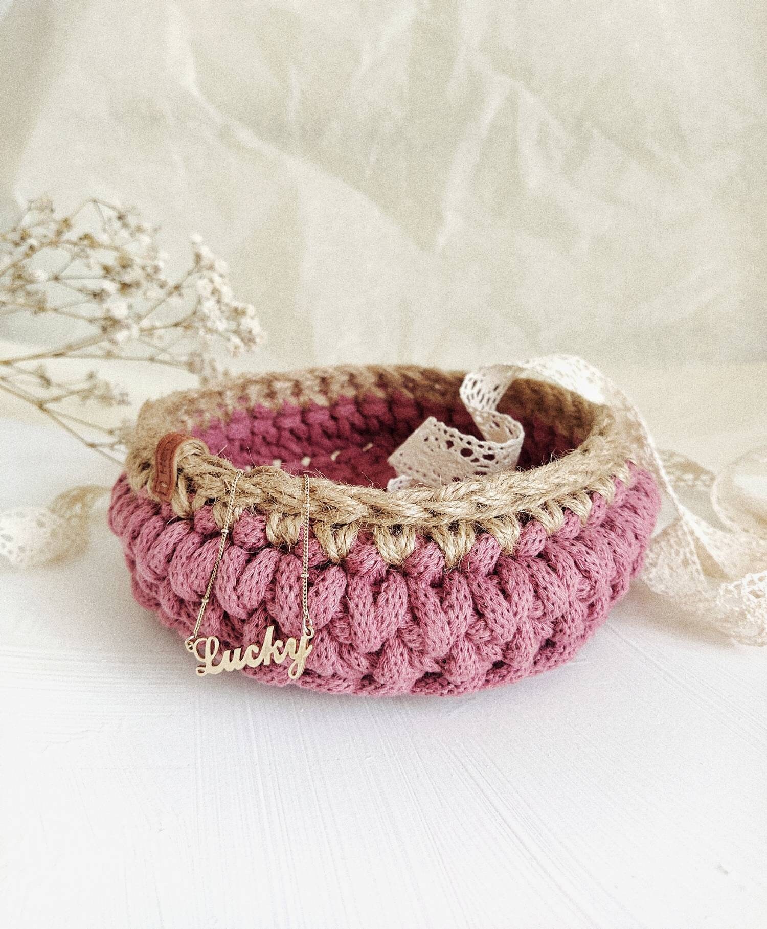 Jute & Cotton Basket Crochet Basket Round Jute Basket UK Etsy UK