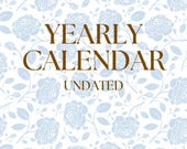 Undated Yearly Calendar Template – Minimalist Annual Planner | Printable Year at a Glance, Editable Canva PLR & MLR, Instant Download