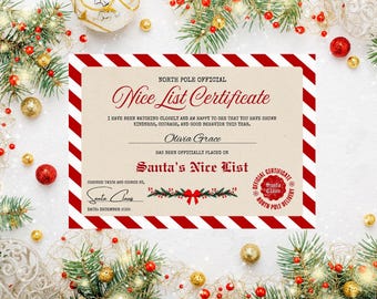 Lettre personnalisée du père Noël, lettre du père Noël, certificat du père Noël, belle liste du père Noël, lettre envoyée du père Noël, téléchargement immédiat
