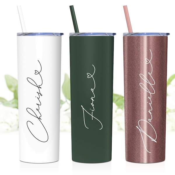 Personalized Stainless Steel Tumbler | Personalized Cup | Bridesmaid Gift | Maid of Honor Tumbler with Straw | Custom Gifts for Her