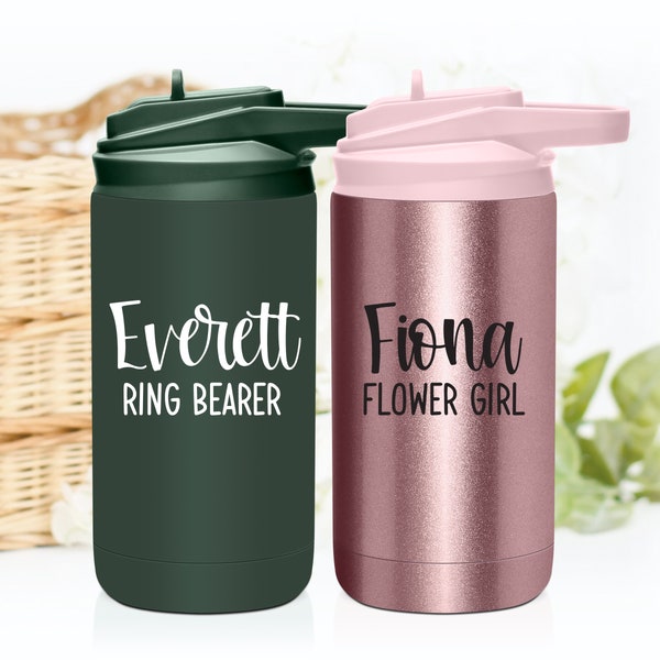 Direct Print Ring Bearer or Flower Girl Water Bottle | Flower Girl Proposal | Gift for Ring Bearer | Green Tumbler | Rose Gold Cup with name