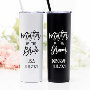 Gift for Mother of the Bride or Groom Tumbler with Name and Wedding Date Mother of the Groom Gift Stepmom of the Bride Cup S2 image 1