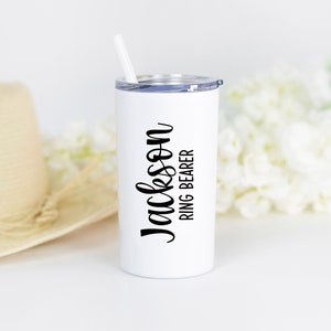 12 ounce stainless steel tumbler.  Can be personalized with name and title--Junior Bridesmaid Tumbler or Flower Girl or Ring Bearer Tumbler. Made with direct UV Print.