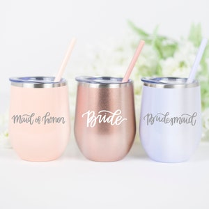 Bridesmaid Wine Tumbler, Maid of Honor Gift, Bride Tumbler with Straw, Maid of Honor Wine Tumbler, Bridesmaid Gift, Wine Tumbler with Lid