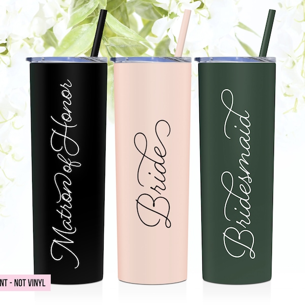 Bridesmaid Skinny Tumbler | Maid of Honor Gift | Matron of Honor Tumbler with straw | Bride Tumbler with Lid | Bridesmaid Proposal | S7