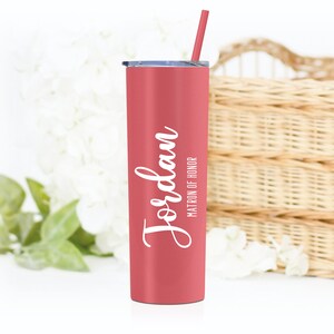 Mother of the Bride Tumbler Mother of the Groom Gift Bridesmaid Tumbler Matron of Honor Gift Maid of Honor Cup Custom Tumbler Matte Coral