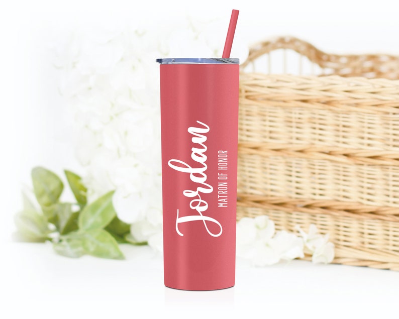 Mother of the Bride Tumbler Mother of the Groom Gift Bridesmaid Tumbler Matron of Honor Gift Maid of Honor Cup Custom Tumbler Matte Coral