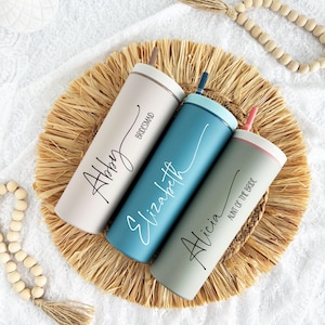 Personalized Tumbler | Bridesmaid Gift | 18 oz Acrylic Tumbler with Straw | Personalized Gifts