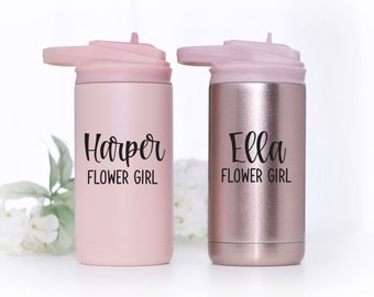 Personalized Flower Girl Water Bottle: Stainless Steel Tumbler with Straw