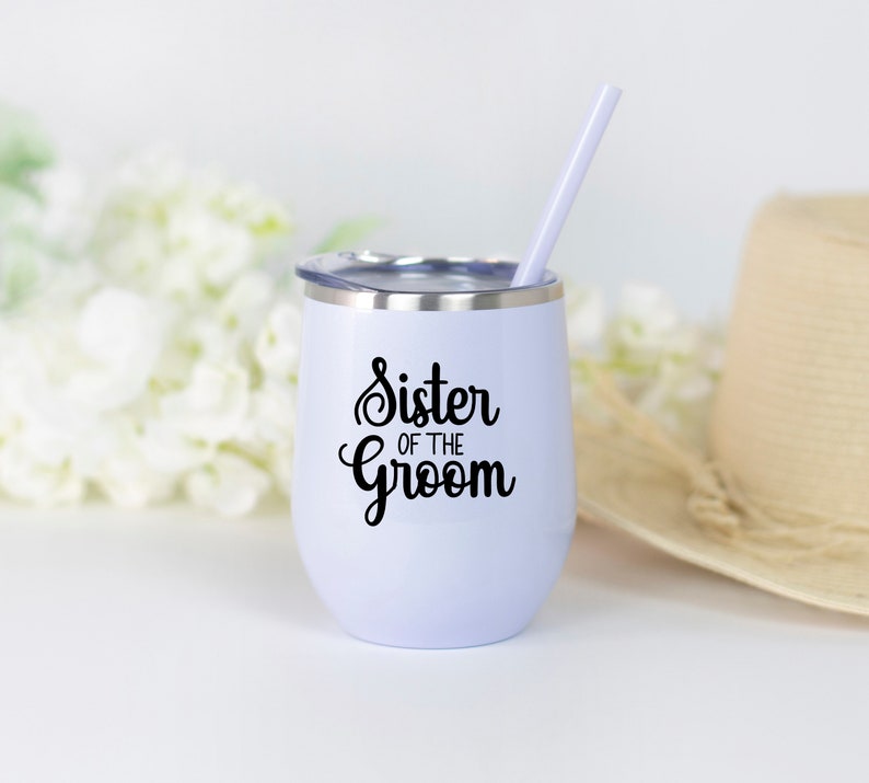 Sister of the Bride Wine Tumbler, Sister of the Groom gift, Sister of the groom wine tumbler, Sister of the bride wine cup gift Glitter Lilac