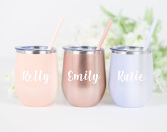 Personalized Wine Tumbler, Custom Wine Tumbler with Lid, Insulated Wine Tumbler, Bachelorette Party, Bridesmaid Gift, Employee Gift, Bride