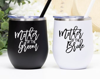 Mother of the Bride Wine Tumbler, Mother of the Groom gift, Mother of the groom wine tumbler, Mother of the bride stemless wine gift