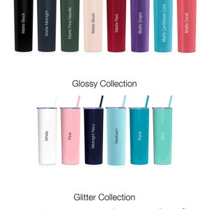 Stainless steel tumbler color options.