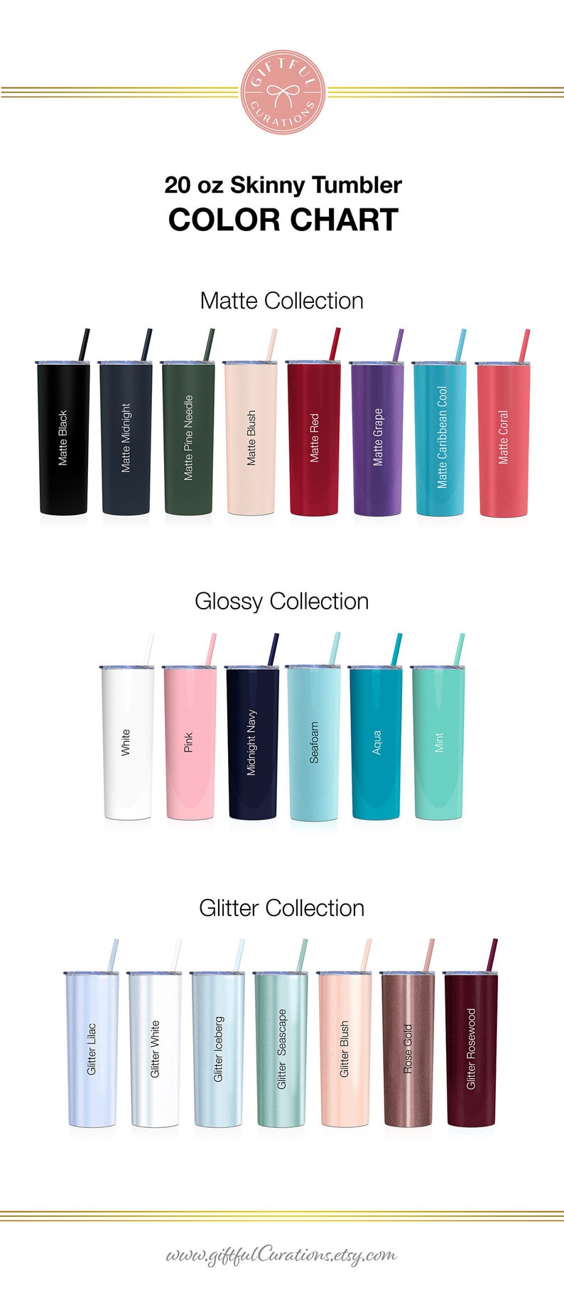 Stainless steel tumbler color options.