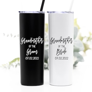 Grandmother of the Bride or Groom Tumbler | 20 ounce Insulated Tumbler with Lid and Straw | Personalized with Wedding Date