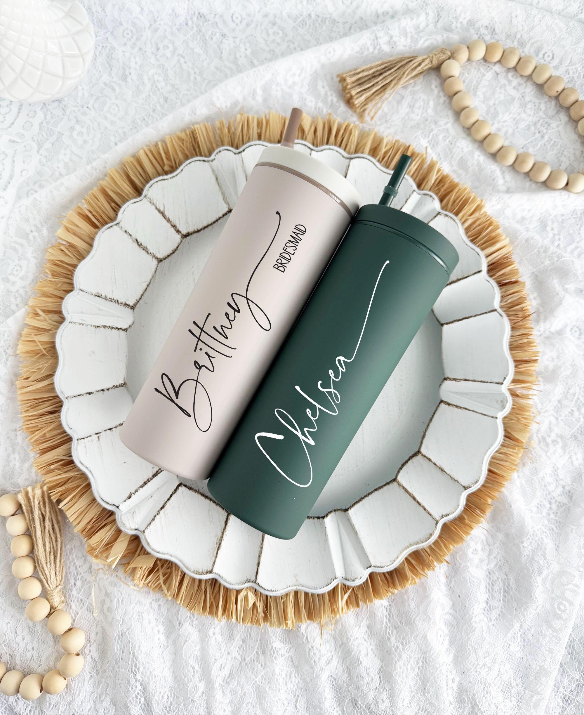 Custom Name Tumbler | Personalized Tumbler | Bridesmaid Gift | Girls Trip Tumbler | Wedding | Birthday Cup | Pine Needle | Dusty Blue