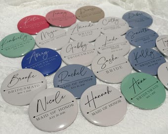 Personalized Bridesmaid Buttons | Custom Bridal Party Pins | Add Name, Title, Photo