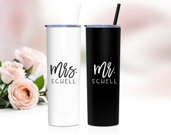 Personalized Mrs Tumbler or Mr Tumbler | Gift for Newly Engaged | Wedding Gift | Wedding Tumbler for Bride or Groom | Stainless Steel