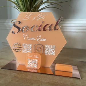 QR Code sign, Let’s get social sign, Social media acrylic sign, Sign for small business owner