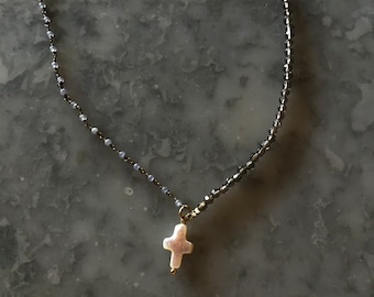 Mother of pearl cross beaded necklace