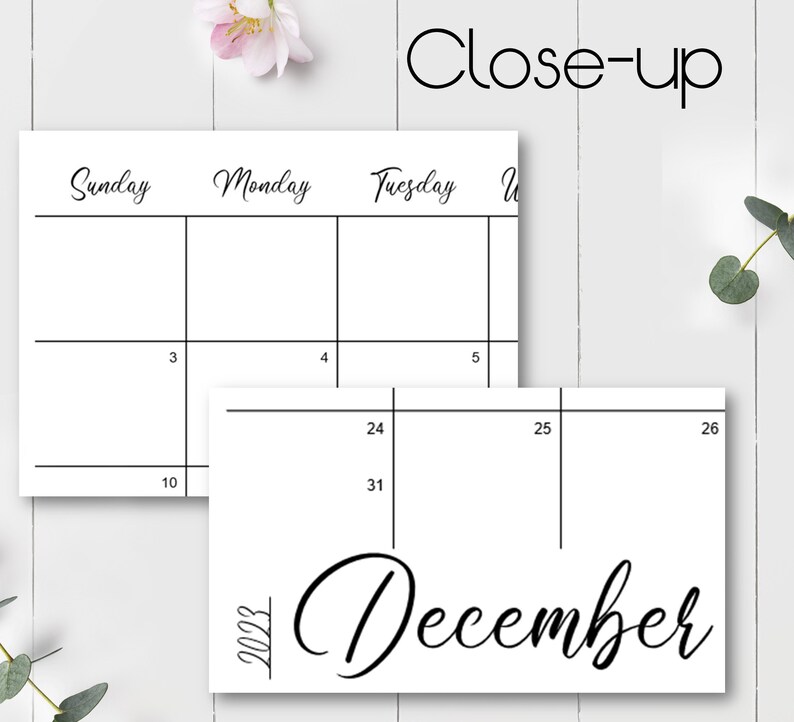 2022, 2023 Printable Calendars Monthly Calendar Letter, A4 Digital