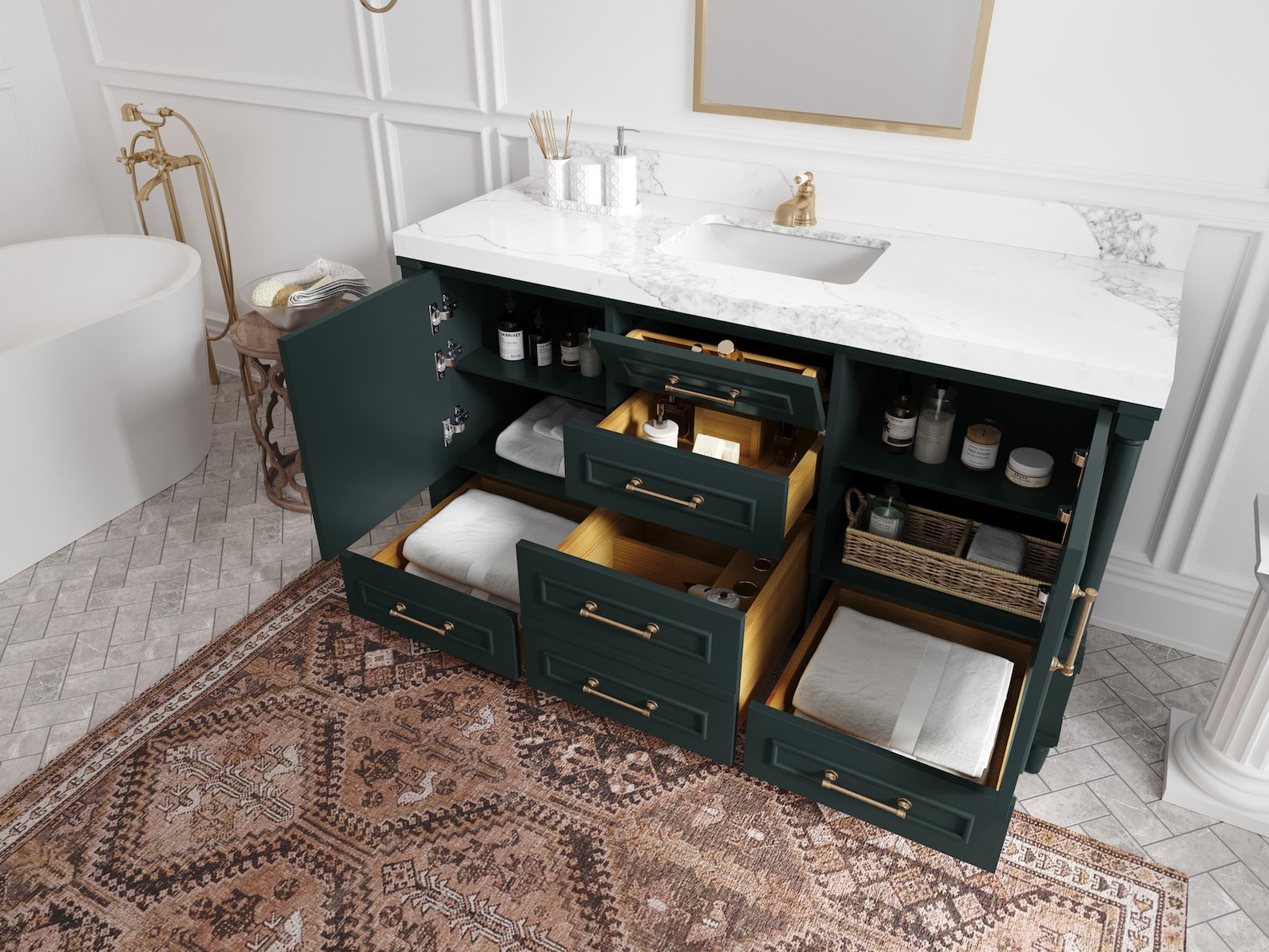 Aberdeen 60 In. W X 22 In. D Single Sink Bathroom Vanity in Dark Forest ...