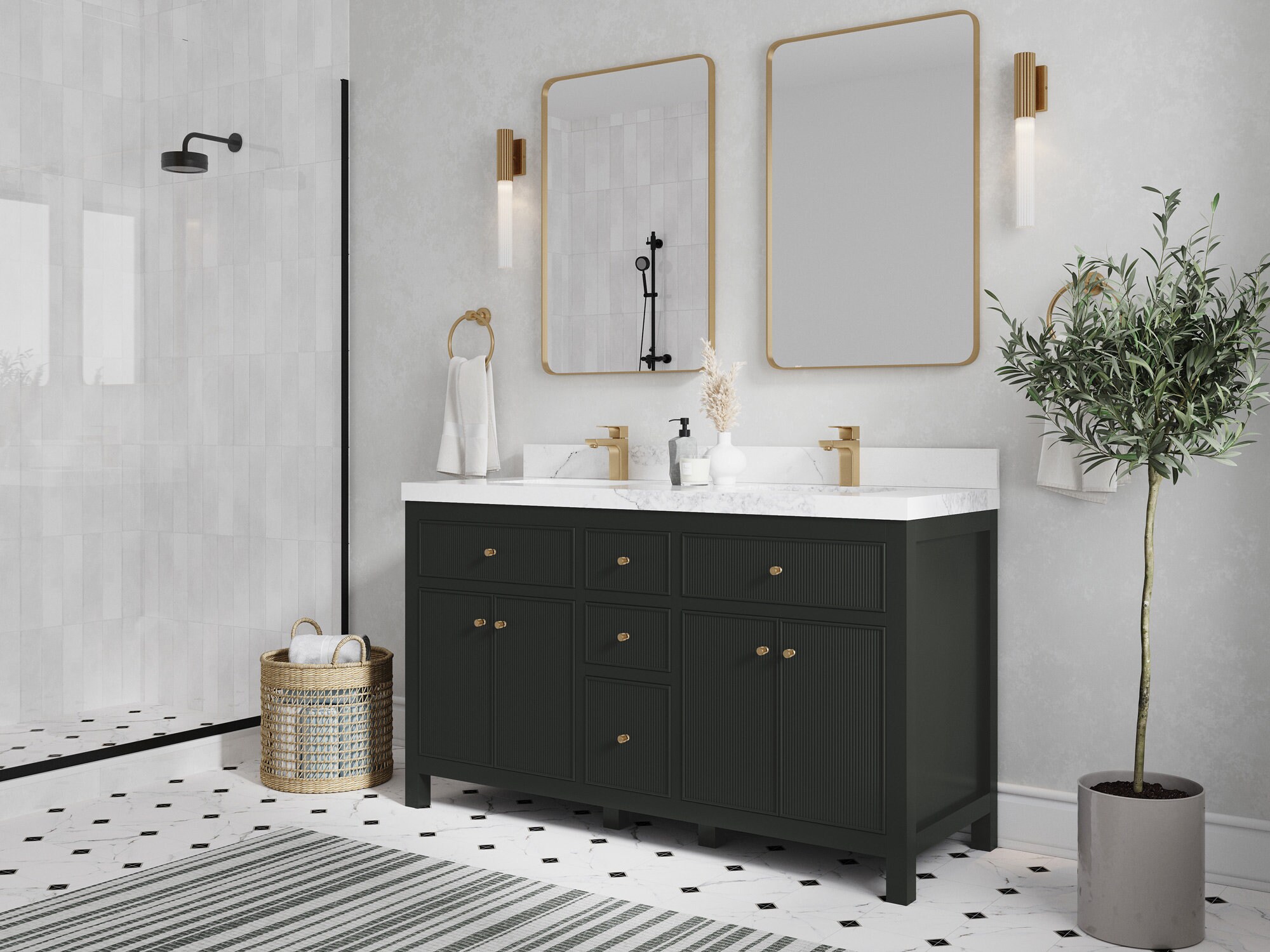 Sonoma 60 in W X 22 in D Free Standing Reeded Double Sink Bathroom