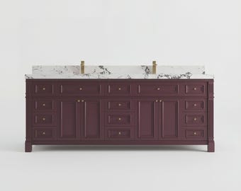 Paris 84 in W x 22 in D Free Standing Double Sink Bathroom Vanity in Burgundy with Quartz or Marble Countertop | MODERN VANITY