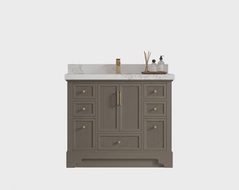 Alys 42 in. W x 22 in. D Single Sink Bathroom Vanity in Urbane Bronze with Quartz or Marble Countertop | Modern Vanity