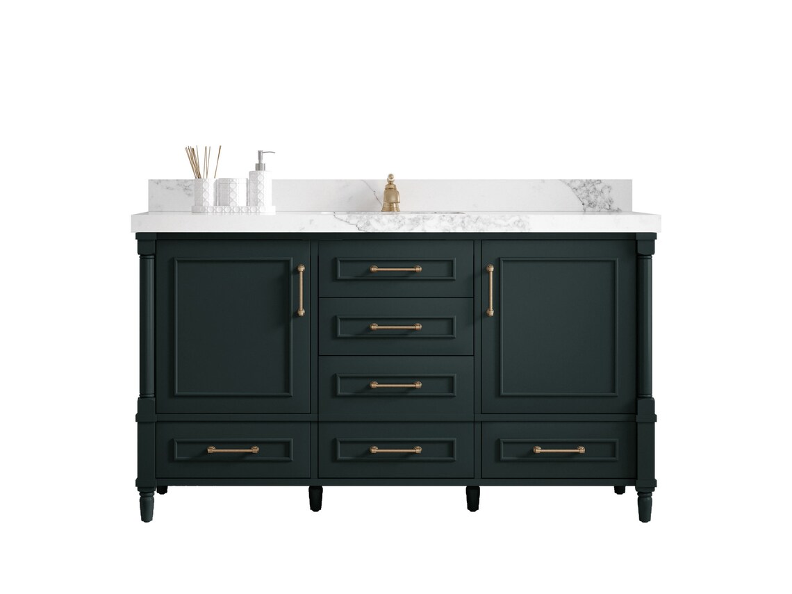 Aberdeen 60 In. W X 22 In. D Single Sink Bathroom Vanity in Dark Forest ...