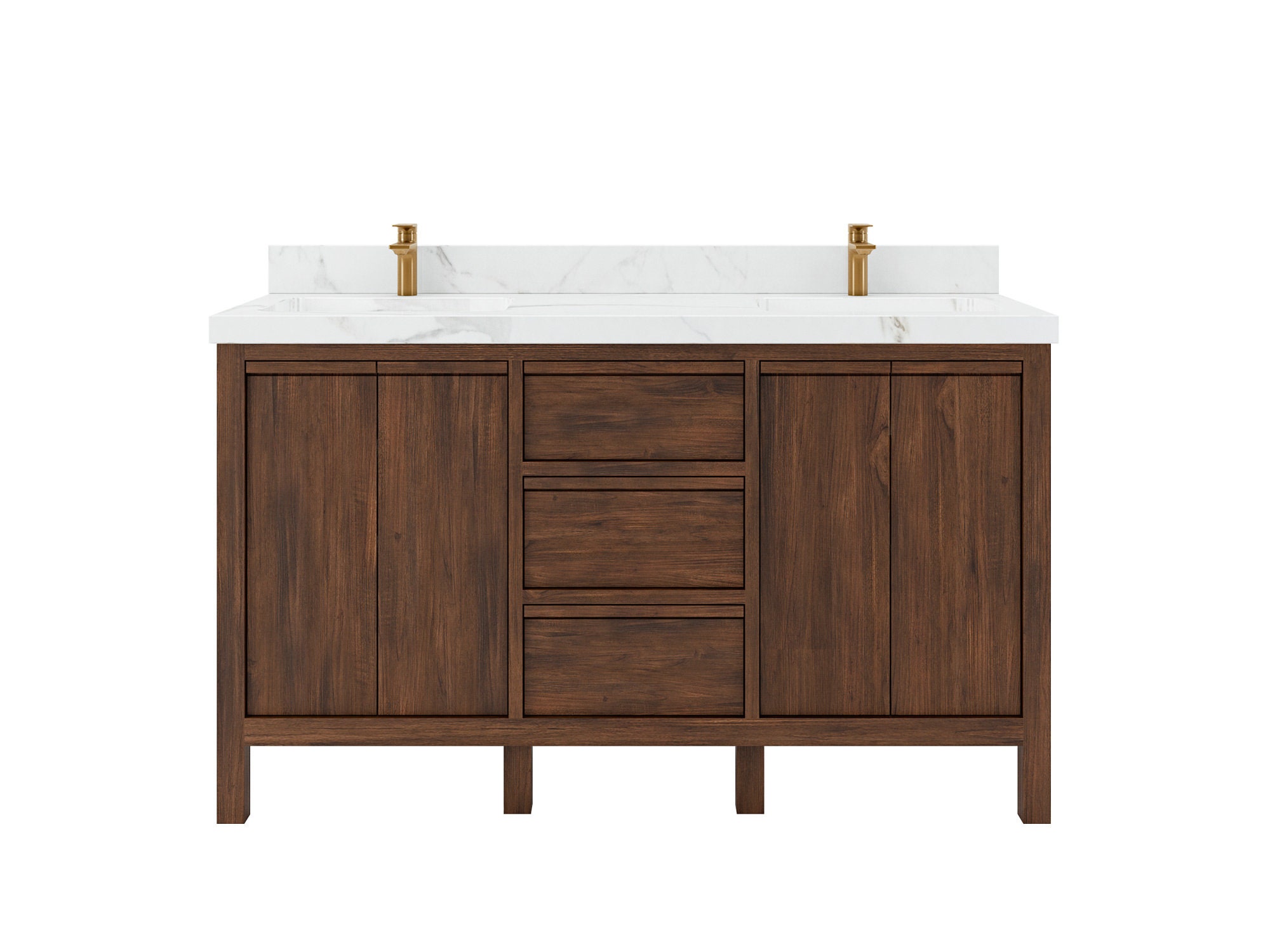 Elizabeth 60 in. W x 22 in. D Double Sink Fluted Design Bathroom Vanity Made From Solid Teak in Dark Walnut Finish with Quartz or Marble Top