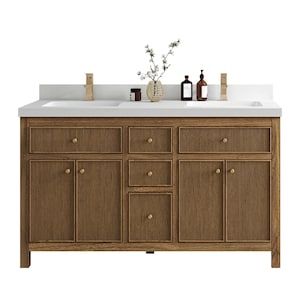 Sonoma Solid Golden Teak 60 in. W x 22 in. D Fluted Double Sink Bathroom Vanity with Quartz or Marble Top | Reeded MODERN VANITY | PREMIUM Q