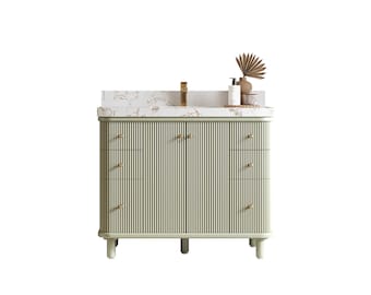 Miami 42 in. W x 22 in. D Single Sink Bathroom Vanity in Evergreen with Quartz or Marble Countertop | MODERN VANITY | PREMIUM Q