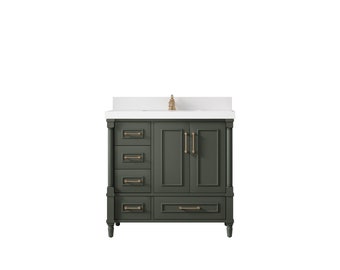 Aberdeen 36 in. W x 22 in. D Center Sink Bathroom Vanity in Pewter Green with Quartz or Marble Countertop | MODERN VANITY | PREMIUM Q