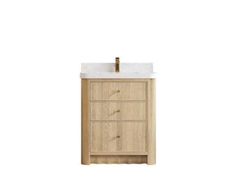 Orlando Oak 30 in. W x 22 in. D Single Sink Bathroom Vanity with Quartz or Marble Countertop | Modern Vanity
