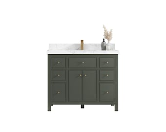 Sonoma 42 in W x 22 in D Free Standing Reeded Single Sink Bathroom Vanity in Pewter Green with Quartz or Marble Countertop | MODERN VANITY