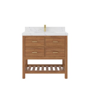36 in. W x 22 in. D Parker Teak Single Sink Bathroom Vanity in Golden Teak with Quartz or Marble Countertop | Mid Century Modern Vanity