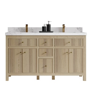 60 in. W x 22 in. D Sonoma White Oak Double Sink Bathroom Vanity with Quartz or Marble Countertop | MODERN VANITY