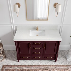 Aberdeen 48 in. W x 22 in. D Single Sink Bathroom Vanity in Burgundy with Quartz or Marble Countertop | MODERN VANITY | PREMIUM Q image 5