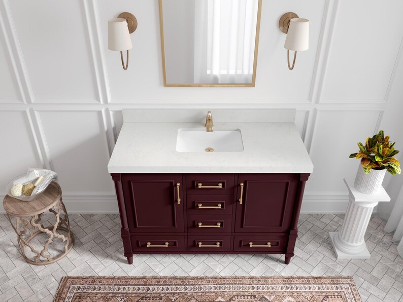 Aberdeen 48 in. W x 22 in. D Single Sink Bathroom Vanity in Burgundy with Quartz or Marble Countertop | MODERN VANITY | PREMIUM Q image 5